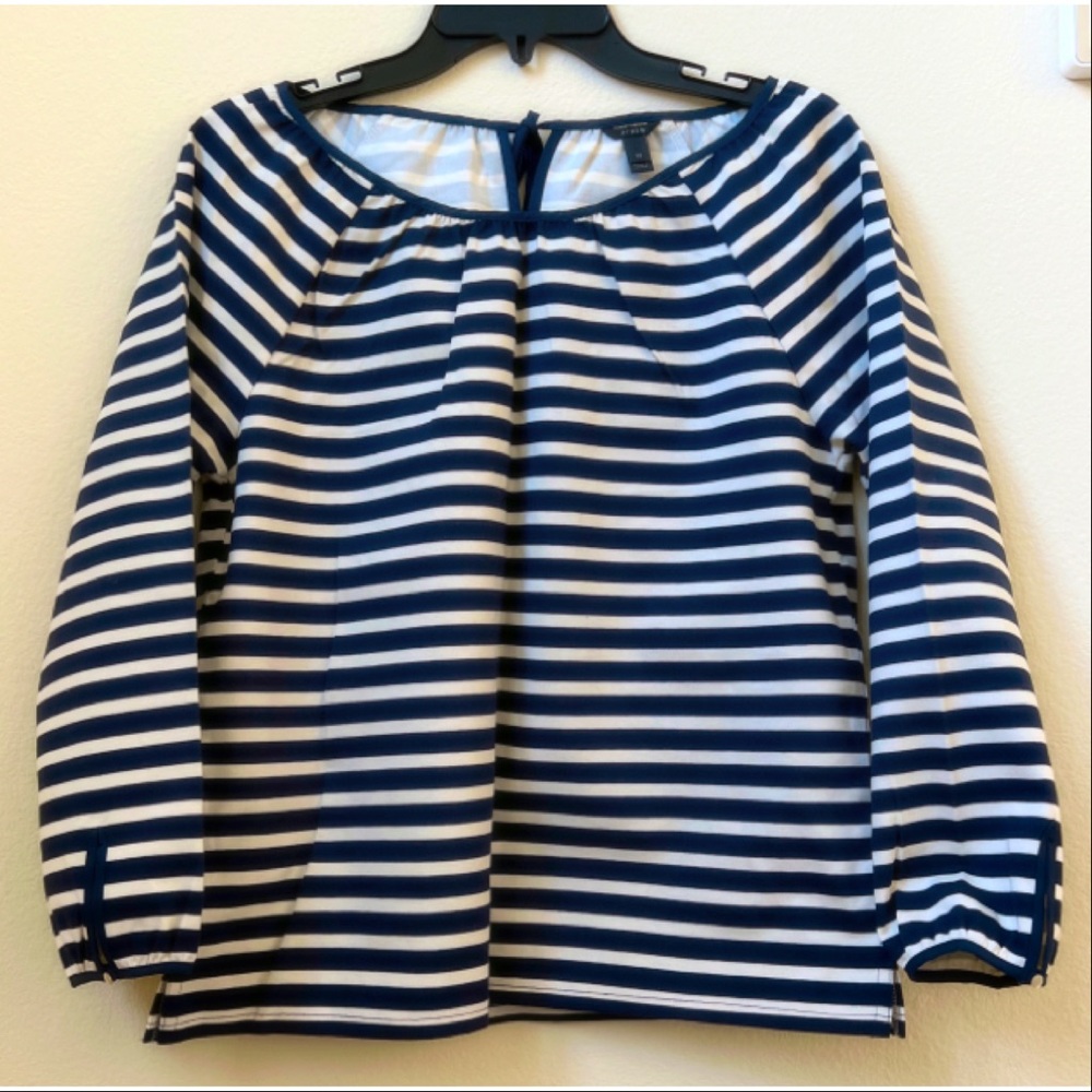 J Crew Navy Stripe Tied Bow Blouse